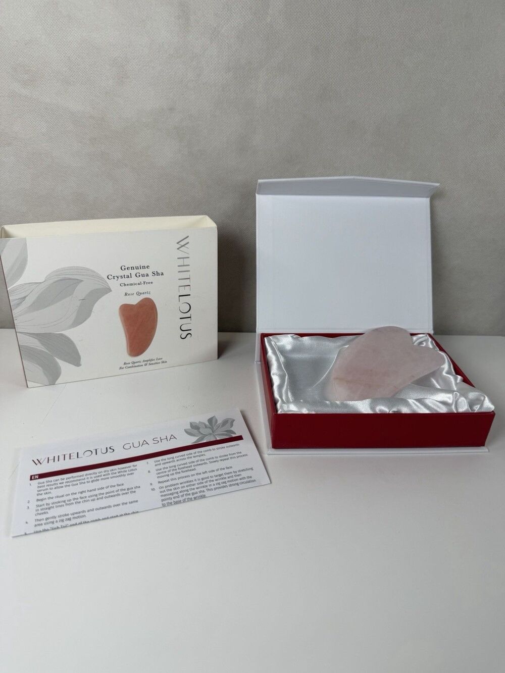 White Lotus Rose Quartz Gua Sha Tool Facial Massager Anti Aging Natural Crystal